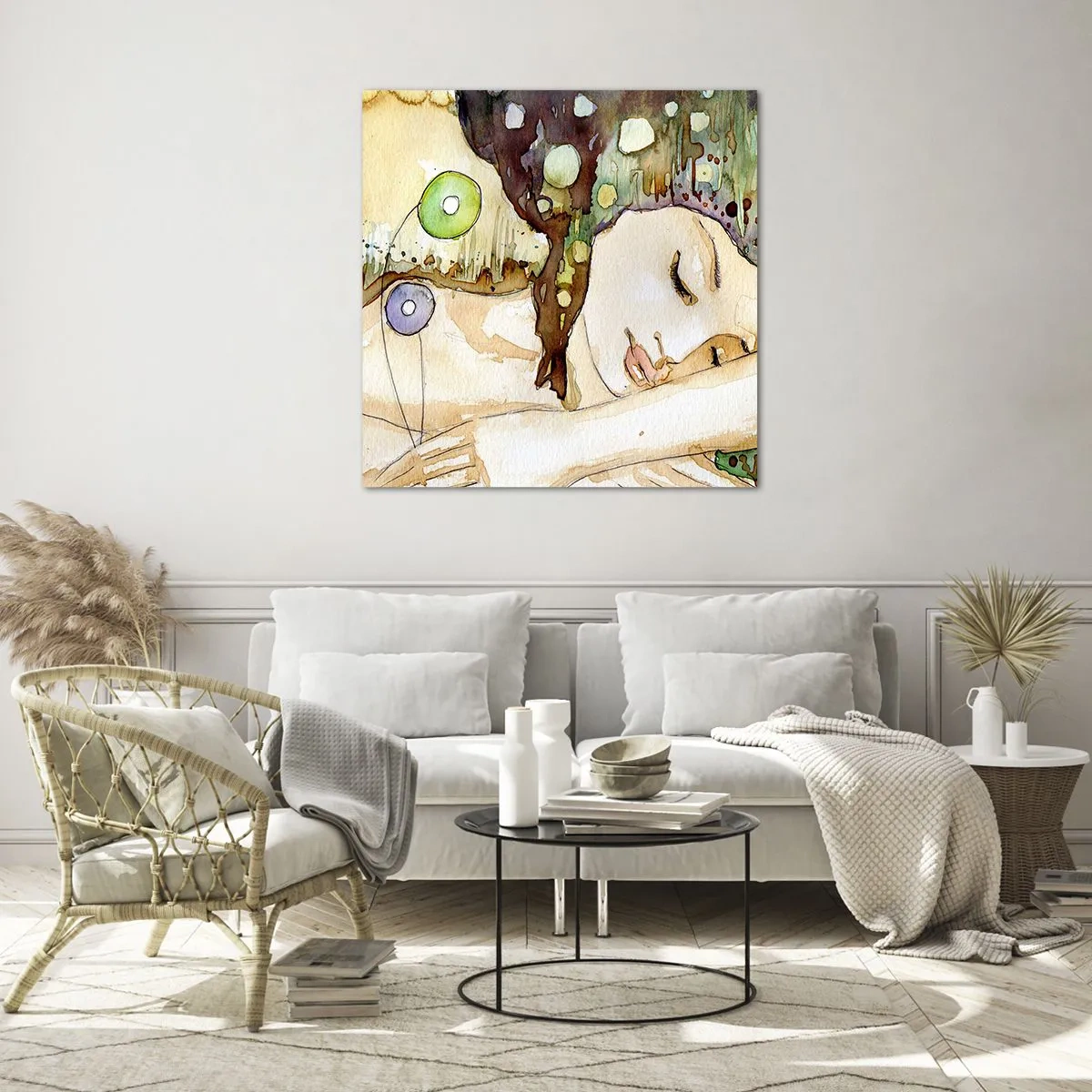 Quadro su vetro - Sogno smeraldo e viola - 50x50 cm