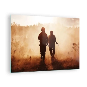 Quadro su vetro - Due soldati in azione sullo sfondo del sole al tramonto - 70x50cm - Call of Duty - Decorazione murale moderna per soggiorno e camera da letto ARTTOR