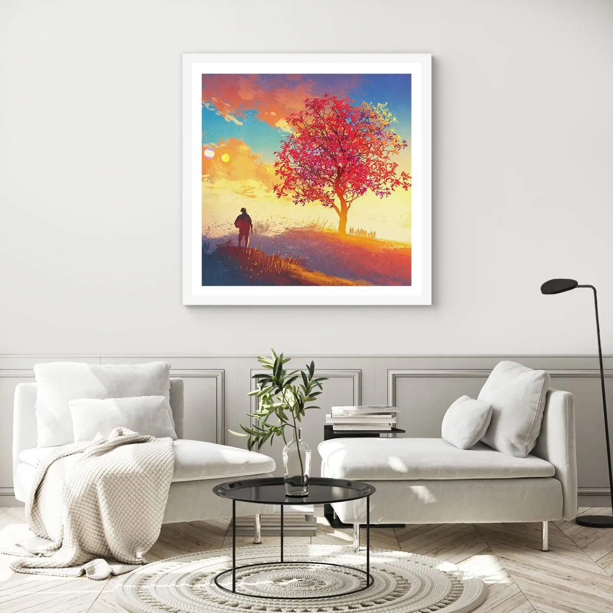 Poster in cornice bianca - Pellegrino alla meta - 60x60 cm