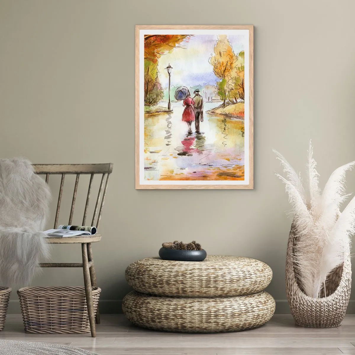 Poster in cornice rovere chiaro - Autunno romantico nel parco - 70x100 cm