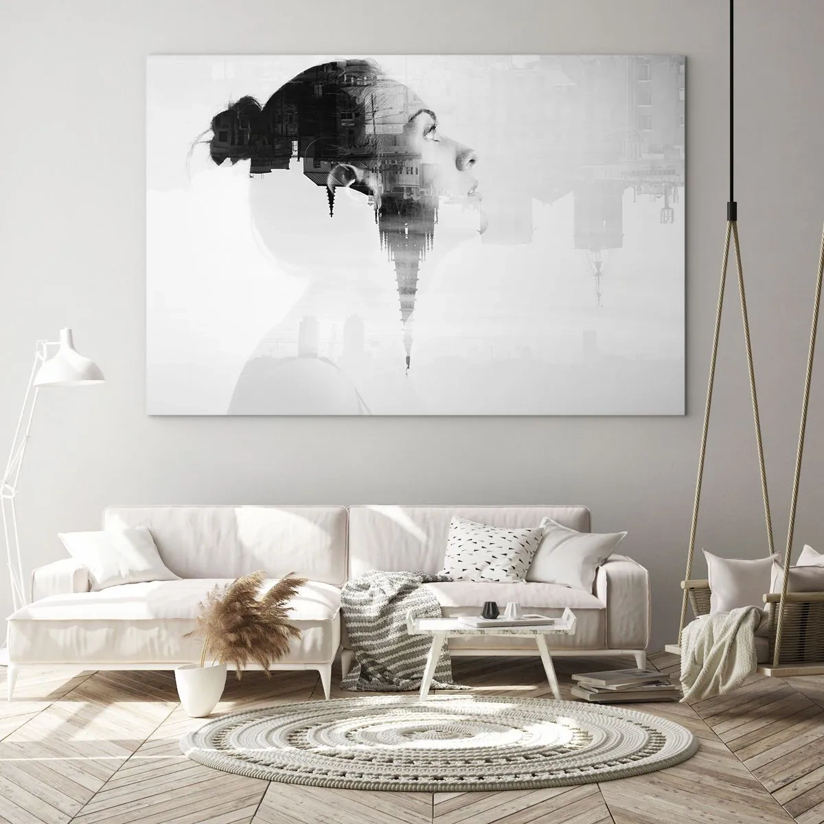 Quadro su vetro - Silhouette di una donna con elementi architettonici sullo sfondo - 100x70cm - Sui due lati del vetro - Decorazione murale moderna per soggiorno e camera da letto ARTTOR