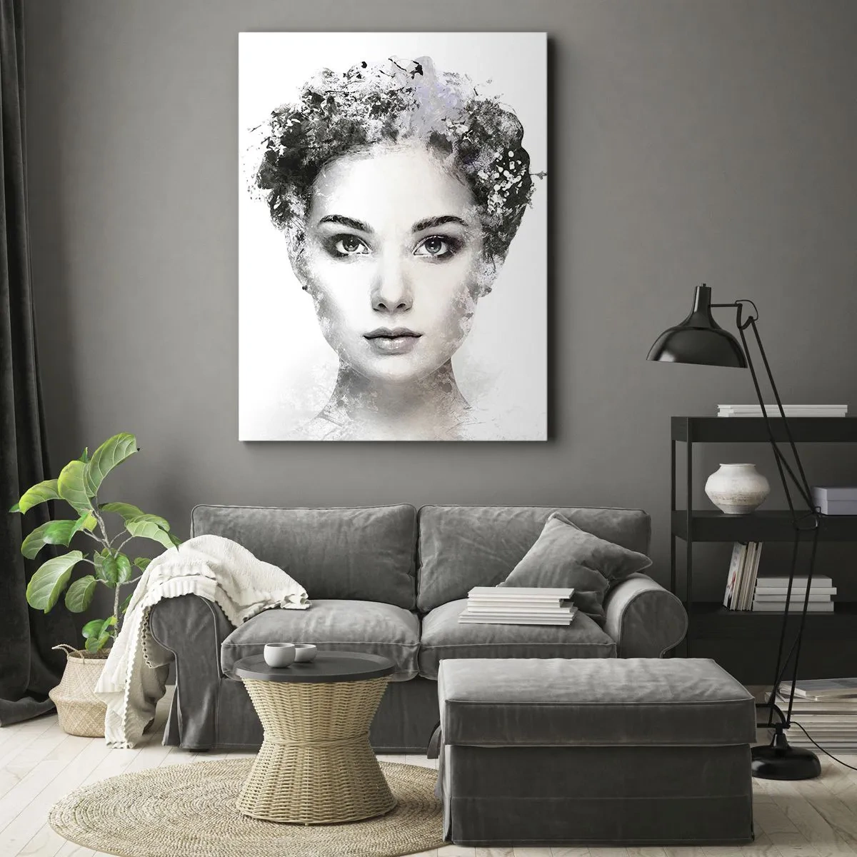 Quadro su tela - Stampe su Tela - Un ritratto artistico di una donna con delicati accenti astratti. - 50x70cm - Ritratto estremamente alla moda - Decorazione murale moderna per soggiorno e camera da letto ARTTOR