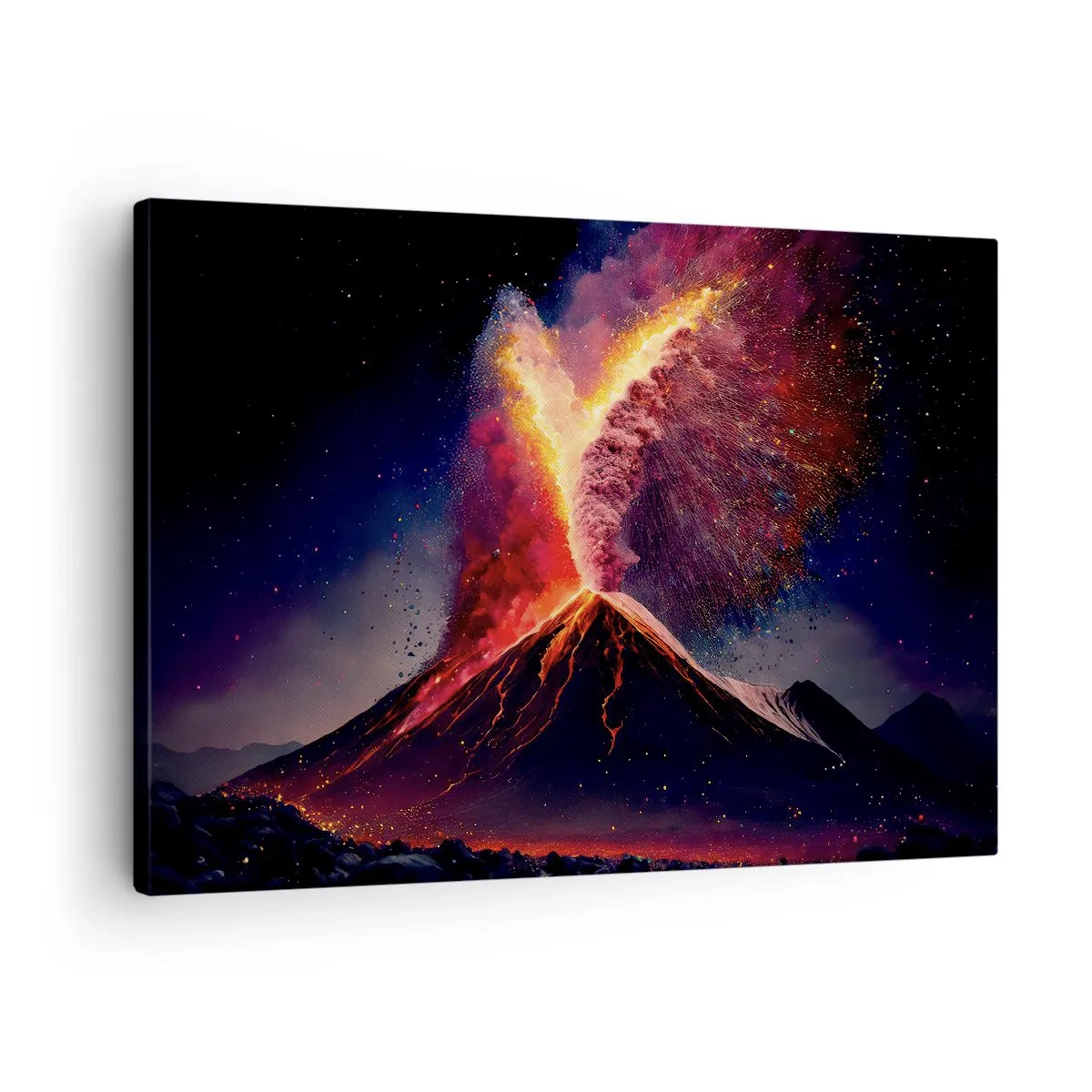 Quadro su tela - Stampe su Tela - Un'eruzione vulcanica unica di notte con colori dinamici. - 70x50cm - Bellezza e minaccia - Decorazione murale moderna per soggiorno e camera da letto ARTTOR