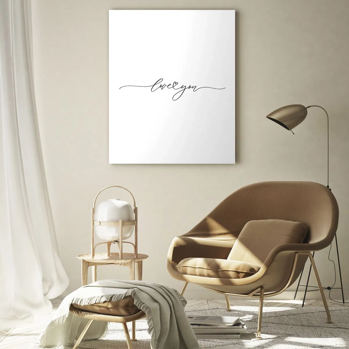 Quadro su vetro - La scritta "Ti amo" in un carattere elegante - 70x100cm - Bianco e nero - Decorazione murale moderna per soggiorno e camera da letto ARTTOR