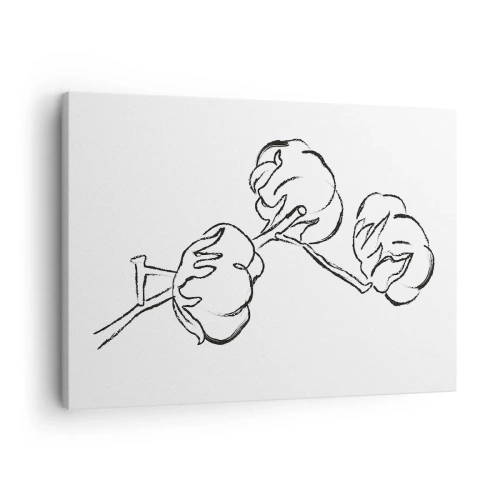 Quadro su tela - Stampe su Tela - Un delicato contorno di un ramo di cotone su uno sfondo bianco - 70x50cm - Piumino di cotone - Decorazione murale moderna per soggiorno e camera da letto ARTTOR