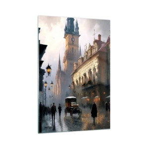Quadro su vetro - Scena di strada serale con architettura storica - 70x100cm - Il fascino delle sere di Praga - Decorazione murale moderna per soggiorno e camera da letto ARTTOR