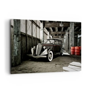 Quadro su tela - Stampe su Tela - Elegante auto retrò in un magazzino grezzo - 100x70cm - L'eleganza eterna degli anni '30 - Decorazione murale moderna per soggiorno e camera da letto ARTTOR