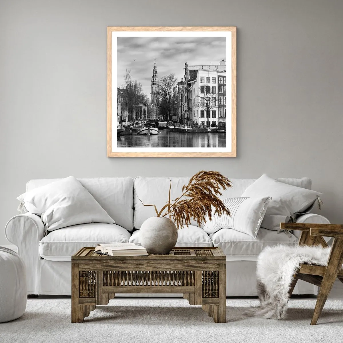 Poster in cornice rovere chiaro - Atmosfera di Amsterdam - 50x50 cm