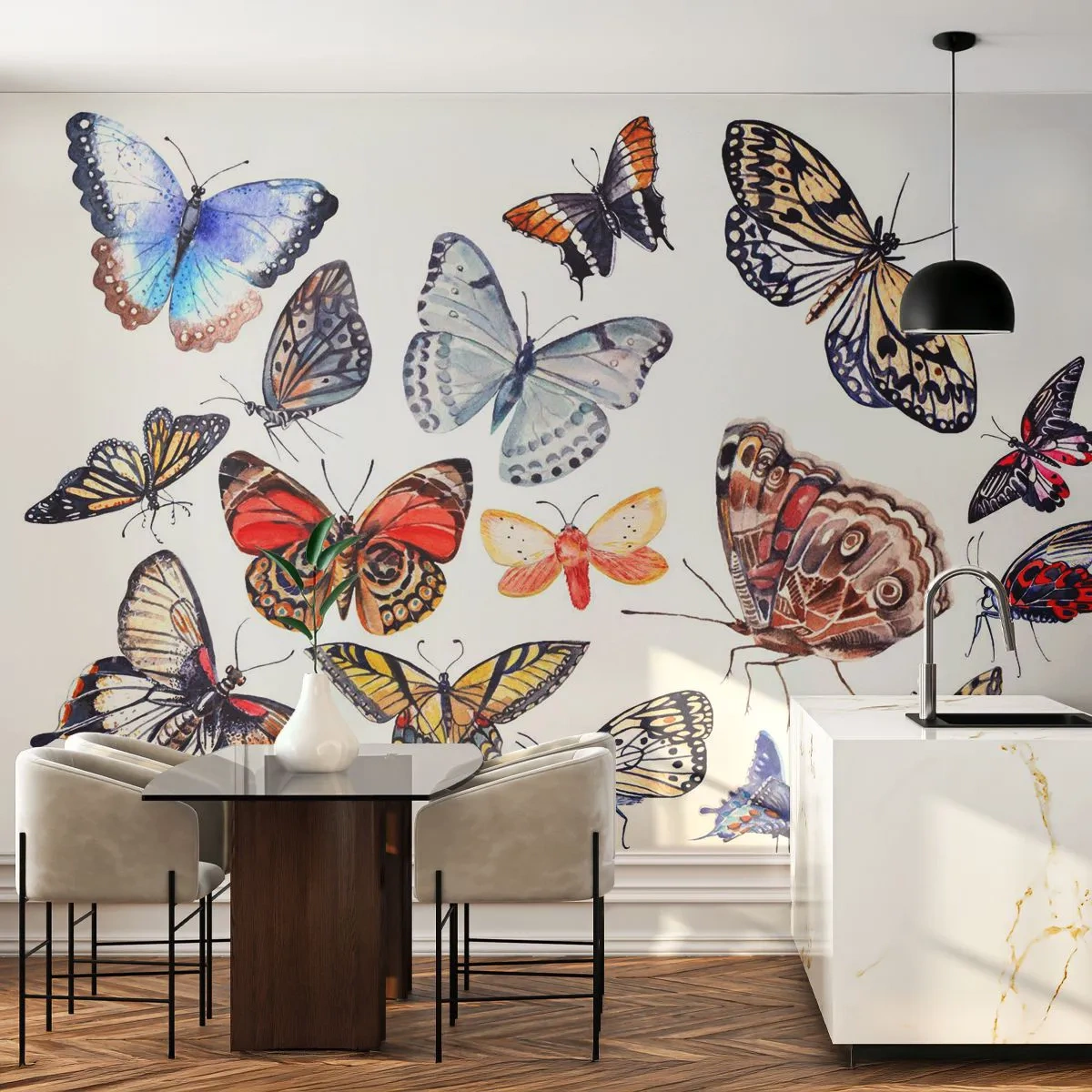 Fotomurali Standard Eco - Sciame delicato e colorato - Per bambini, Farfalle colorate, Grafica - 200x140 cm