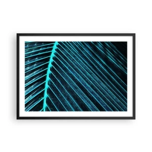 Poster in cornice nera - Macrofotografia di una foglia nelle tonalità del turchese e del blu navy - 70x50cm - La struttura del verde - Decorazione murale moderna per soggiorno e camera da letto ARTTOR