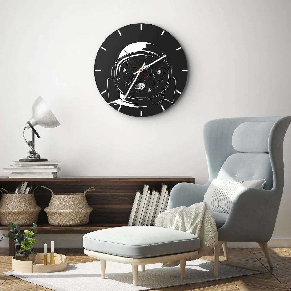 Orologio da parete - Orologio in Vetro - Il cosmo riflesso nella visiera del casco di un astronauta - 30x30cm - Panorama niente male - Decorazione murale moderna per soggiorno, cucina e camera da letto ARTTOR