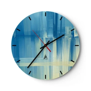 Orologio da parete - Orologio in Vetro - Astrazione blu e beige con tecnica a pennellate - 30x30cm - Composizione in turchese - Decorazione murale moderna per soggiorno, cucina e camera da letto ARTTOR