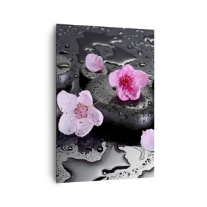 Quadro su tela - Stampe su Tela - Pietre nere e fiori rosa in stile spa - 70x100cm - E il cuore si libera di un peso - Decorazione murale moderna per soggiorno e camera da letto ARTTOR