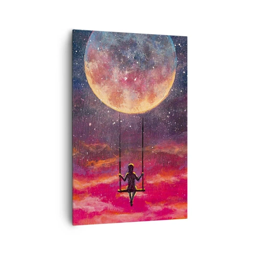 Quadro su tela - Stampe su Tela - Una figura su un'altalena sospesa contro la luna - 80x120cm - Con la testa tra le nuvole - Decorazione murale moderna per soggiorno e camera da letto ARTTOR