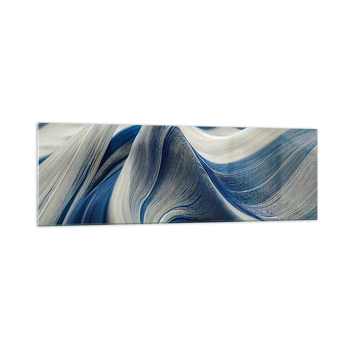 Quadro su vetro - Onde astratte nei toni del blu e del bianco - 160x50cm - Fluidità di blu e di bianco - Decorazione murale moderna per soggiorno e camera da letto ARTTOR