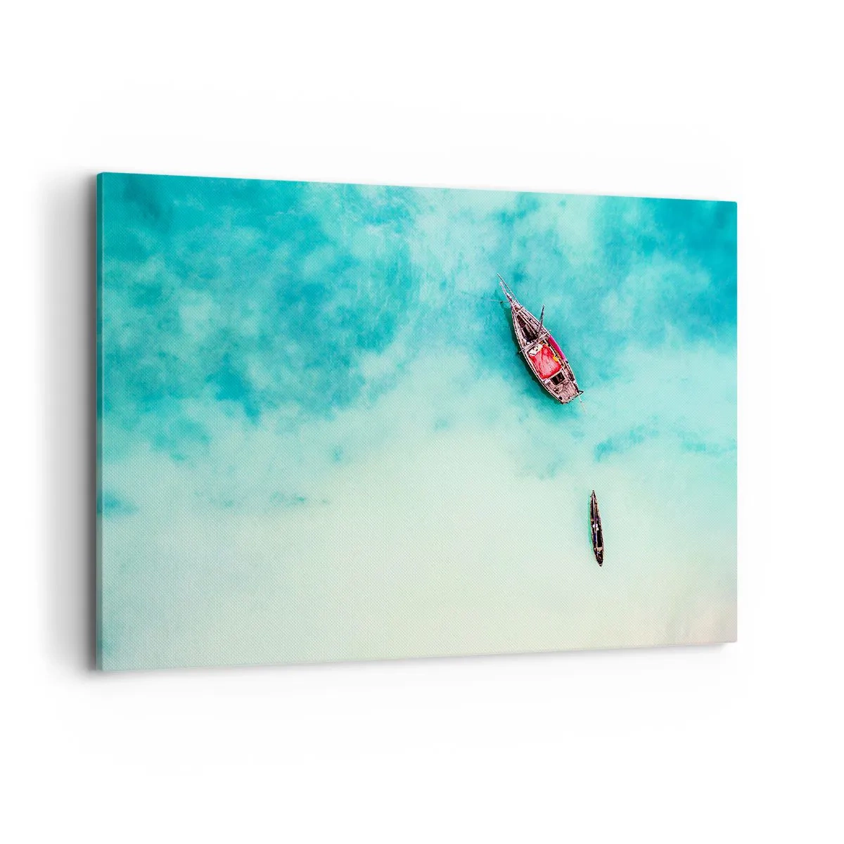 Quadro su tela - Stampe su Tela - Barche sull'acqua turchese viste da una prospettiva a volo d'uccello - 100x70cm - Nelle spiagge di Zanzibar, quando c'è troppa acqua... - Decorazione murale moderna per soggiorno e camera da letto ARTTOR