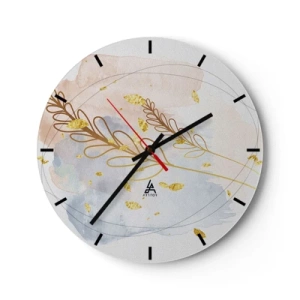 Orologio da parete - Orologio in Vetro - Un delicato motivo floreale con accenti dorati in acquerello - 30x30cm - Soffio d'oro - Decorazione murale moderna per soggiorno, cucina e camera da letto ARTTOR