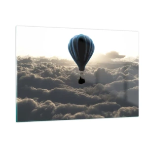 Quadro su vetro - Un pallone che fluttua sopra le nuvole all'alba - 120x80cm - Viaggiatore sopra le nuvole - Decorazione murale moderna per soggiorno e camera da letto ARTTOR