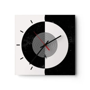 Orologio da parete - Orologio in Vetro - Motivo grafico in bianco e nero a contrasto - 30x30cm - Armonia in bianco e nero - Decorazione murale moderna per soggiorno e camera da letto ARTTOR