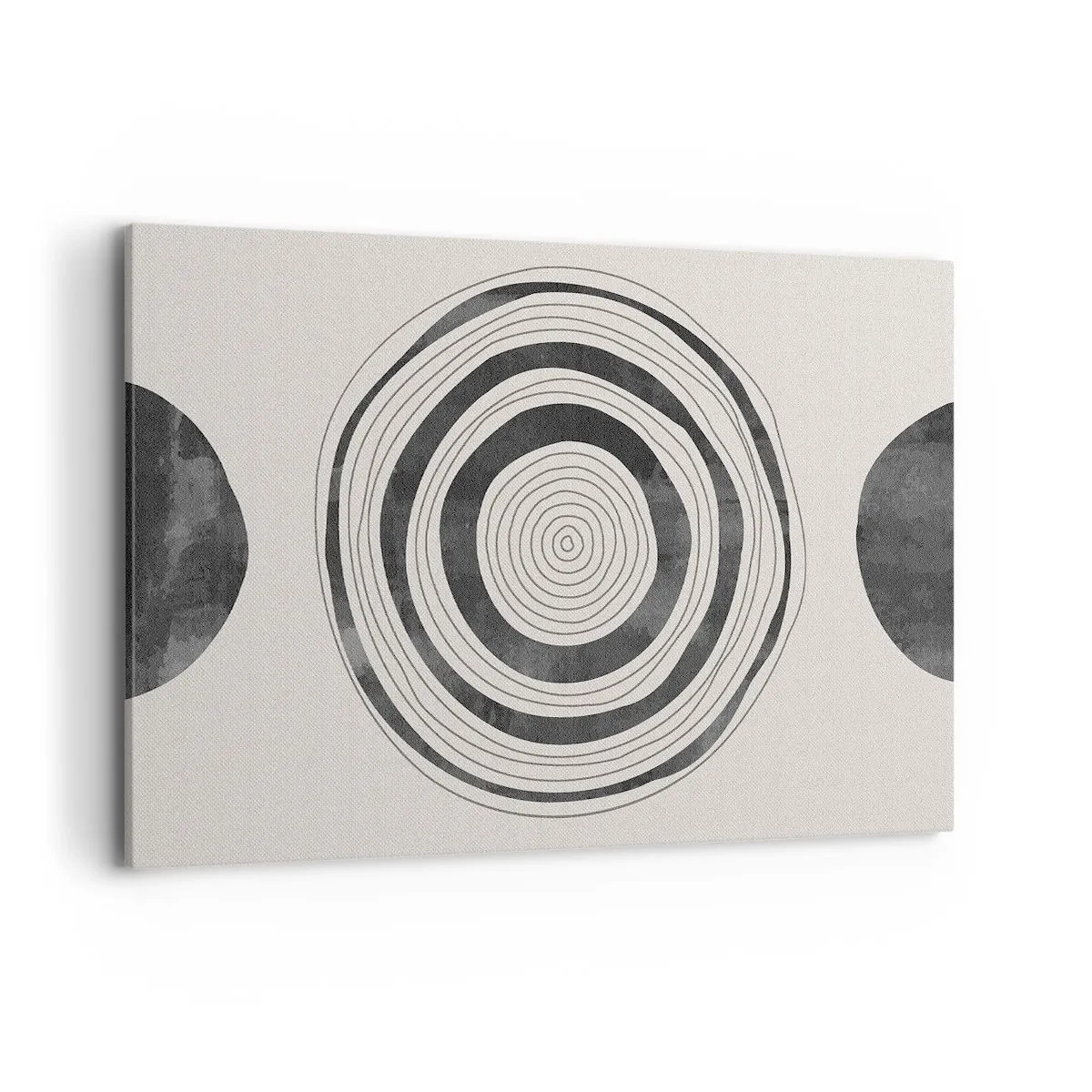 Quadro su tela - Stampe su Tela - Cerchi minimalisti in bianco e nero su uno sfondo chiaro - 120x80cm - Conta ciò che sta in mezzo - Decorazione murale moderna per soggiorno e camera da letto ARTTOR