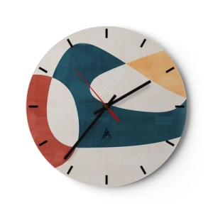 Orologio da parete - Orologio in Vetro - Forme astratte nei toni del rosso, blu navy e beige - 30x30cm - Influenze e metamorfosi - Decorazione murale moderna per soggiorno, cucina e camera da letto ARTTOR
