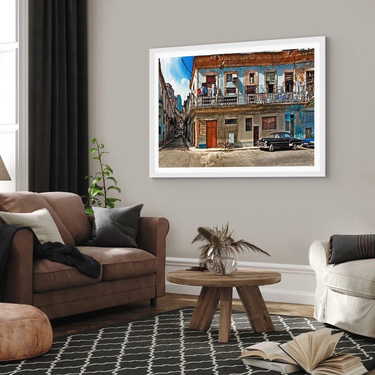 Poster in cornice bianca - Atmosfera dell'Avana - 100x70 cm