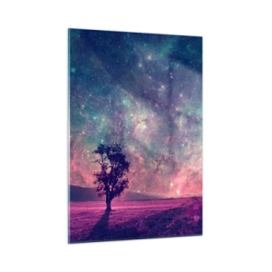Quadro su vetro - Un albero sullo sfondo di un cielo stellato e di una galassia - 50x70cm - Sotto un cielo magico - Decorazione murale moderna per soggiorno e camera da letto ARTTOR