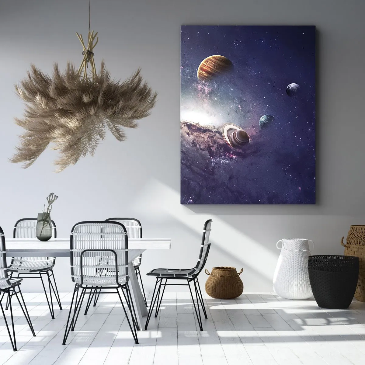 Quadro su tela - Stampe su Tela - Pianeti in una galassia con una nebulosa sullo sfondo - 50x70cm - Sistema solare danzante - Decorazione murale moderna per soggiorno e camera da letto ARTTOR