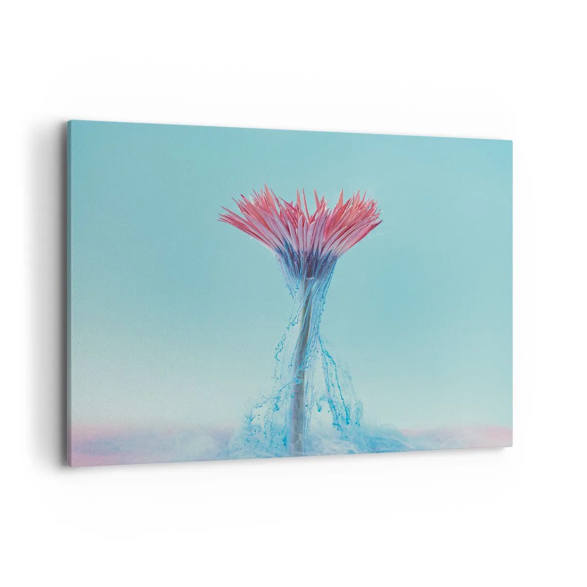Quadro su tela - Stampe su Tela - Un fiore rosa e blu in una composizione artistica su uno sfondo pastello - 120x80cm - L'abbraccio che ravviva - Decorazione murale moderna per soggiorno e camera da letto ARTTOR
