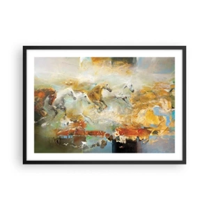 Poster in cornice nera - Cavalli artistici in un ambiente dinamico e colorato - 70x50cm - Al galoppo attraverso la luce - Decorazione murale moderna per soggiorno e camera da letto ARTTOR