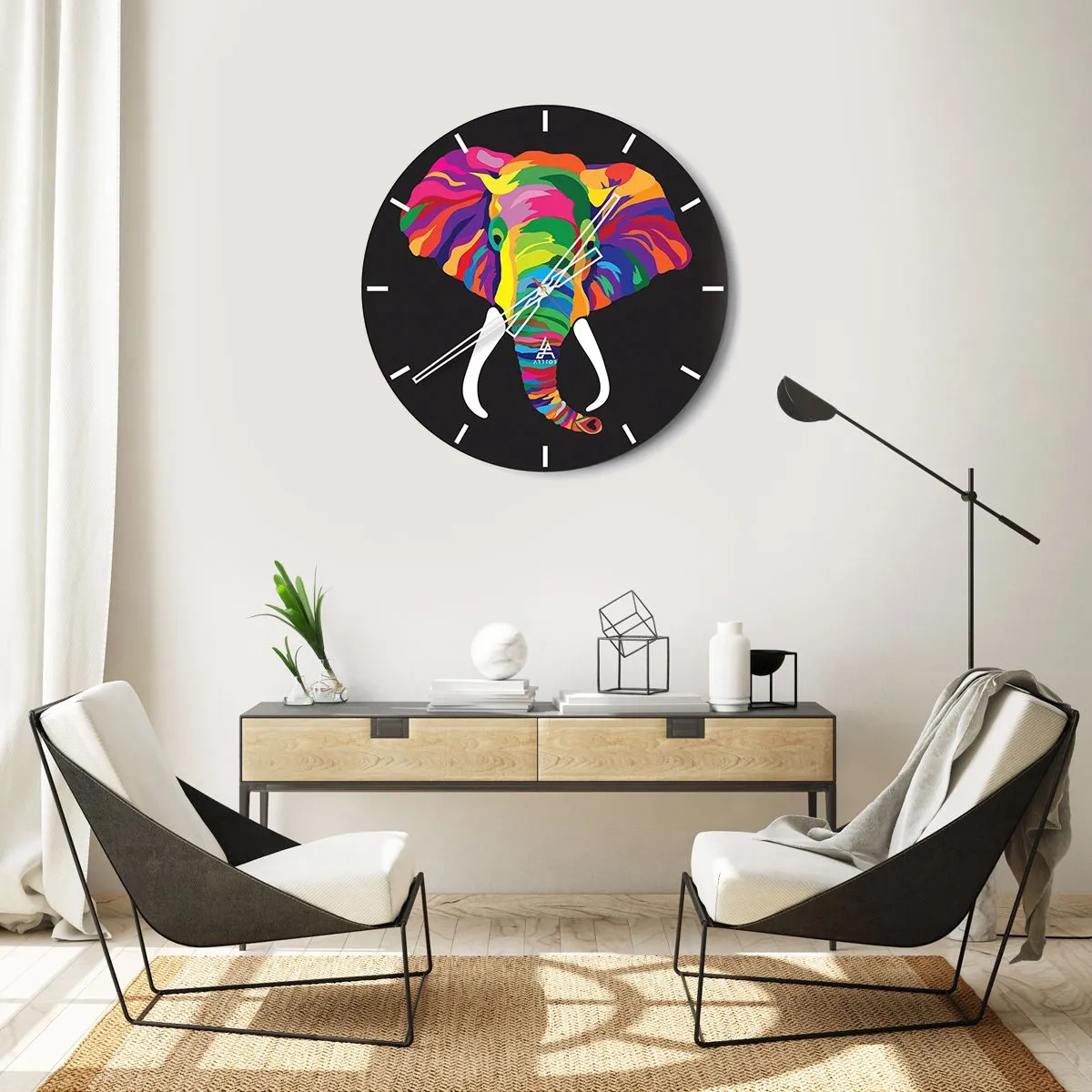 Orologio da parete - Orologio in Vetro - L'elefante che faceva il bagno nell'arcobaleno - 40x40 cm