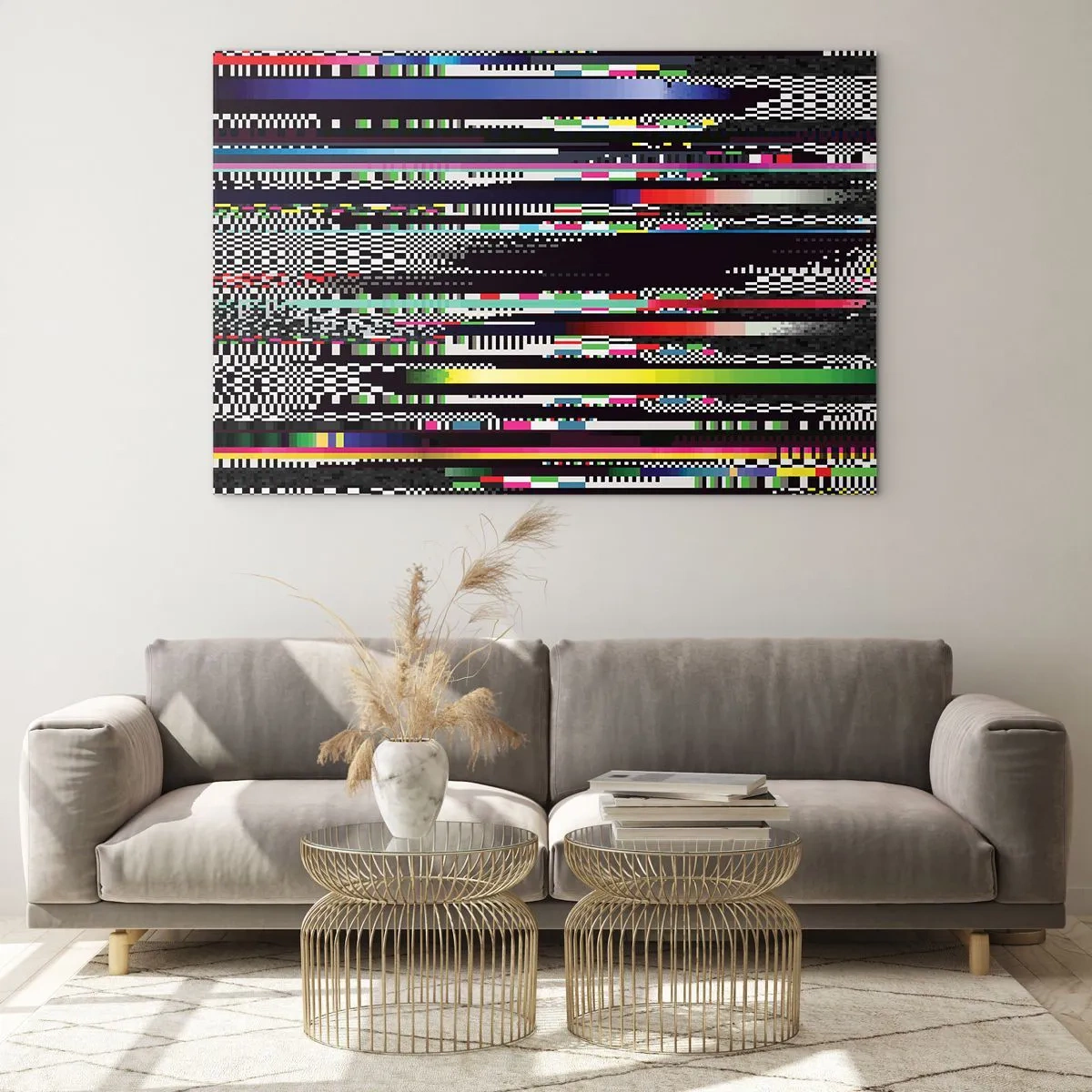 Quadro su vetro - Grafica glitch in stile digitale astratto - 70x50cm - Immagine di prova della realtà - Decorazione murale moderna per soggiorno e camera da letto ARTTOR