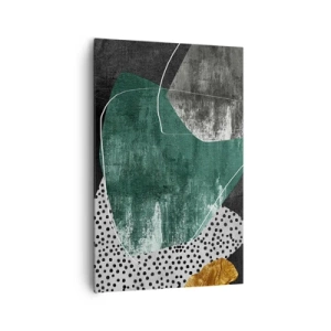 Quadro su tela - Stampe su Tela - Composizione astratta con forme verdi e motivi a pois - 80x120cm - Astrazione colorata con petalo d'oro - Decorazione murale moderna per soggiorno e camera da letto ARTTOR