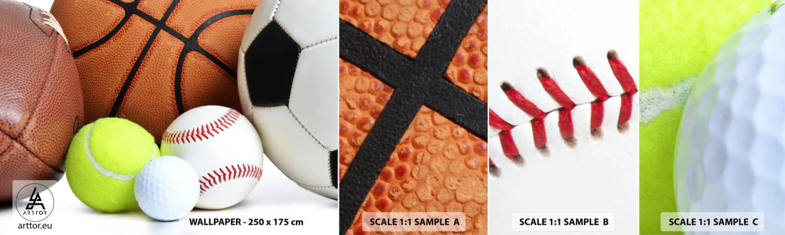 Campione Di Fotomurale Standard Eco - La palla ci unisce! - Sport, Calcio, Palla da basket - 100x30 cm