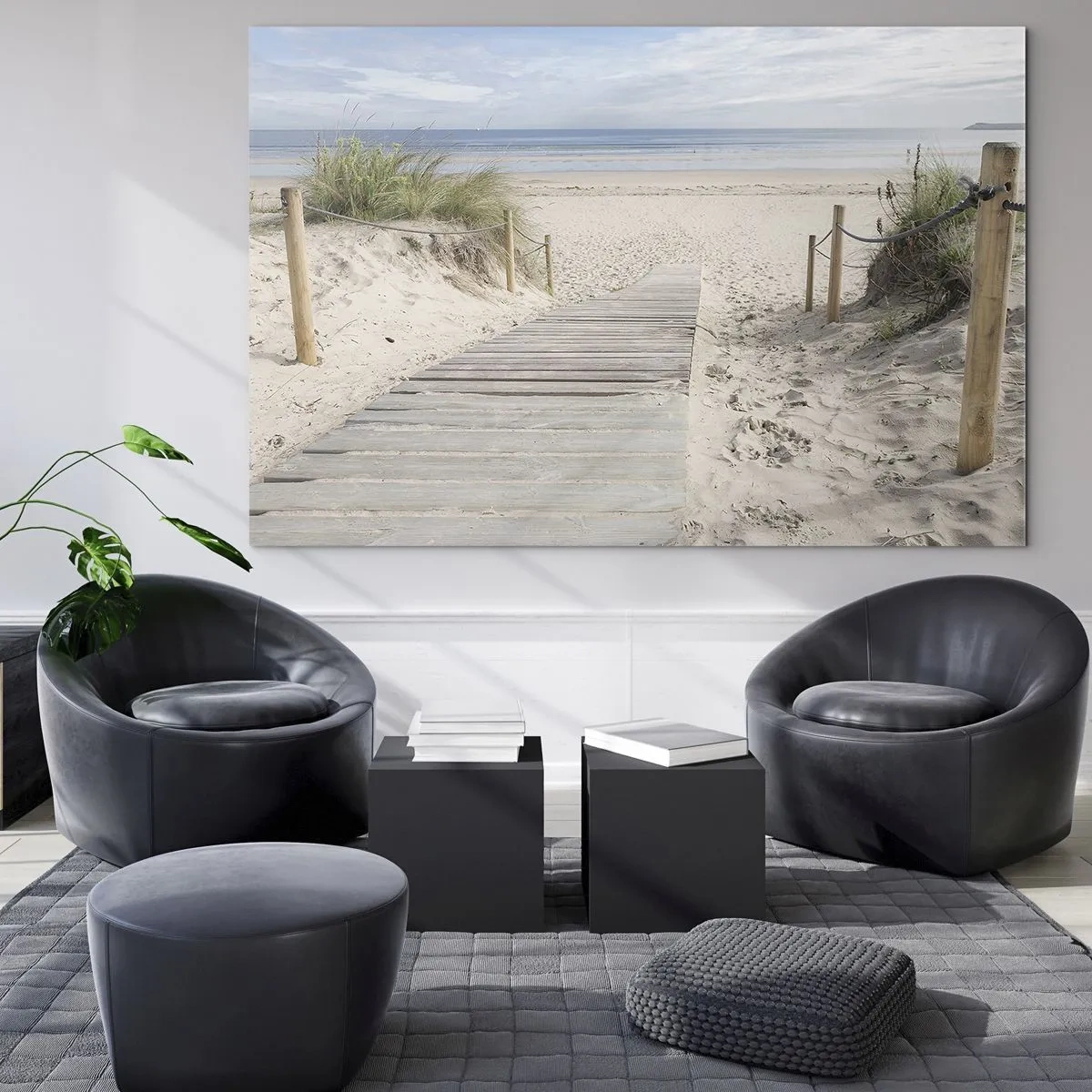 Quadro su vetro - Sentiero per la spiaggia con vista mare - 70x50cm - Fino all'orizzonte - Decorazione murale moderna per soggiorno e camera da letto ARTTOR