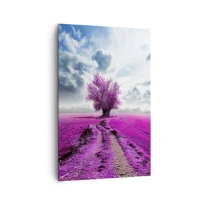 Quadro su tela - Stampe su Tela - Un albero solitario in un campo in una tonalità di rosa intenso - 80x120cm - Brughiera selvatica - Decorazione murale moderna per soggiorno e camera da letto ARTTOR