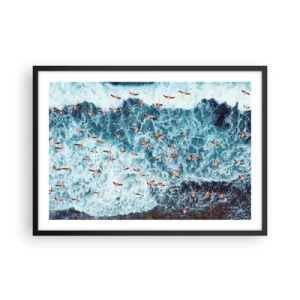 Poster in cornice nera - Una vista a volo d'uccello di fenicotteri rosa su un oceano blu - 70x50cm - Parata sotto il mare - Decorazione murale moderna per soggiorno e camera da letto ARTTOR
