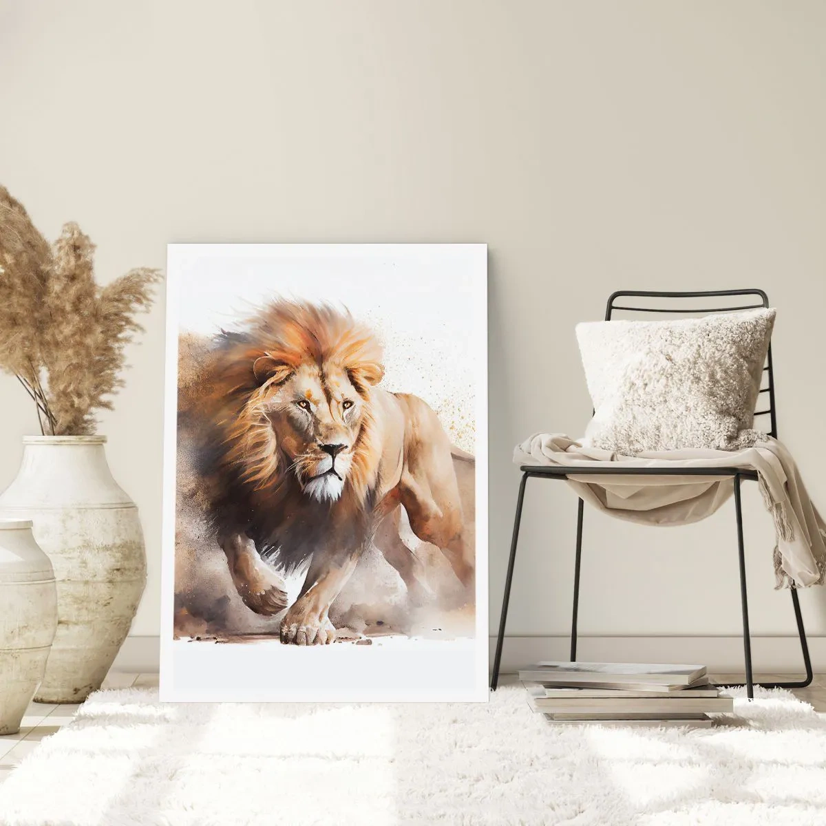 Poster - Un maestoso leone in movimento in stile pittorico - 50x70cm - Il re si è mosso - Decorazione murale moderna per soggiorno e camera da letto ARTTOR