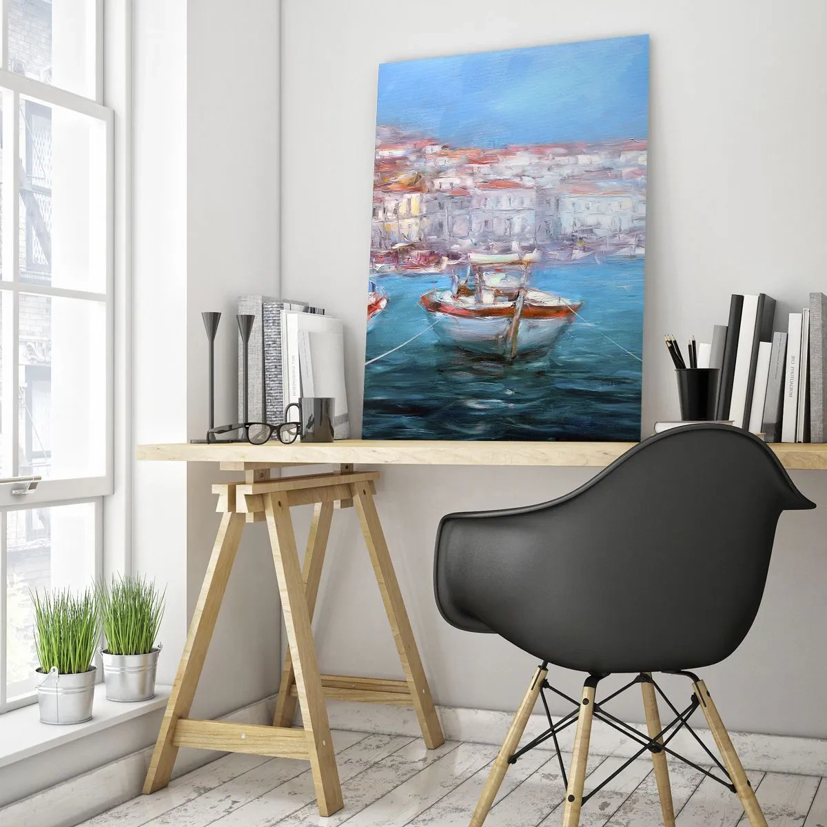 Quadro su vetro - Barche in una pittoresca baia italiana - 70x100cm - Golfo italiano - Decorazione murale moderna per soggiorno e camera da letto ARTTOR