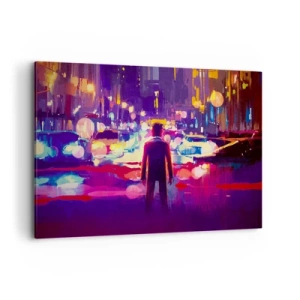 Quadro su tela - Stampe su Tela - Un uomo in una scena notturna di una città al neon - 100x70cm - Immerso nella luce - Decorazione murale moderna per soggiorno e camera da letto ARTTOR
