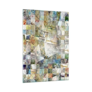 Quadro su vetro - Una composizione colorata di forme geometriche frammentate - 50x70cm - Rimpasto geometrico - Decorazione murale moderna per soggiorno e camera da letto ARTTOR