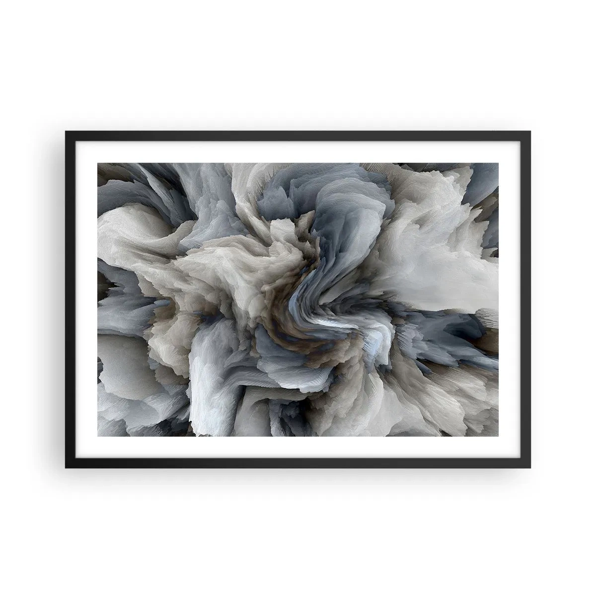 Poster in cornice nera - Vortice astratto nei toni del grigio e del blu - 70x50cm - Pietra in fiore - Decorazione murale moderna per soggiorno e camera da letto ARTTOR