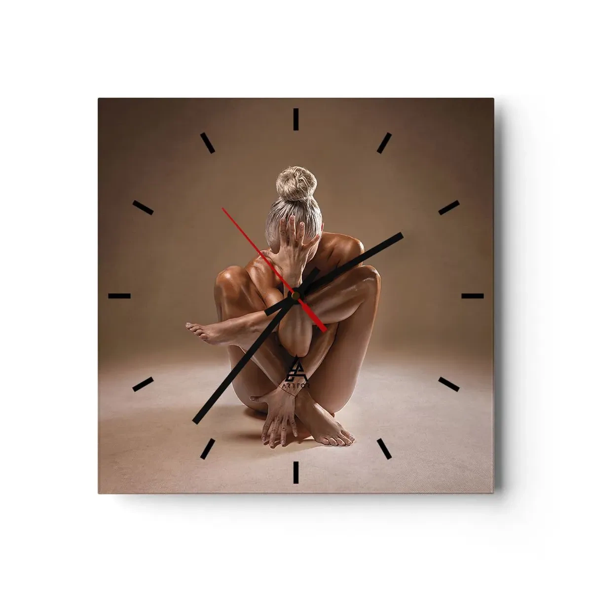 Orologio da parete - Orologio in Vetro - Silhouette artistica di una donna su sfondo beige - 30x30cm - Unità di corpo e anima - Decorazione murale moderna per soggiorno e camera da letto ARTTOR
