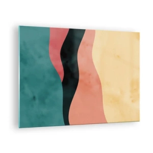 Quadro su vetro - Onde colorate nelle tonalità del verde, rosa, nero e beige - 70x50cm - Difformità conforme - Decorazione murale moderna per soggiorno e camera da letto ARTTOR