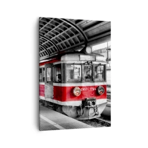 Quadro su tela - Stampe su Tela - Trenino rosso alla stazione sotto un tetto - 50x70cm - Sarà il viaggio della propria vita? - Decorazione murale moderna per soggiorno e camera da letto ARTTOR