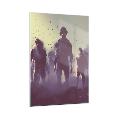 Quadro su vetro - Un'illustrazione scura di un gruppo di figure nella nebbia - 50x70cm - Attenzione! Arrivano - Decorazione murale moderna per soggiorno e camera da letto ARTTOR