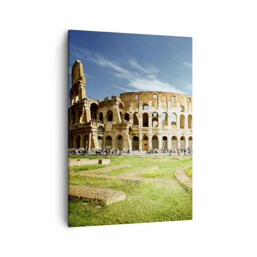 Quadro su tela - Stampe su Tela - Il Colosseo a Roma circondato dal verde e dal cielo azzurro - 50x70cm - Si sente ancora il rumore delle armi - Decorazione murale moderna per soggiorno e camera da letto ARTTOR