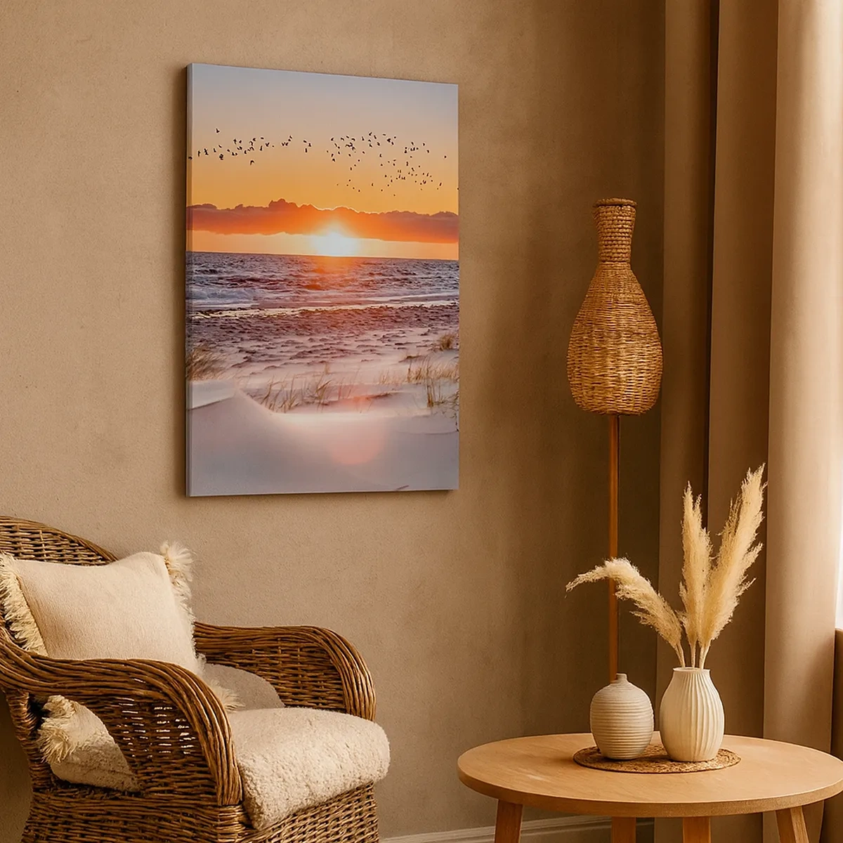 Quadro su tela - Stampe su Tela - Tramonto sul mare con vista sulle dune - 50x70cm - Paesaggio orizzontale - Decorazione murale moderna per soggiorno e camera da letto ARTTOR