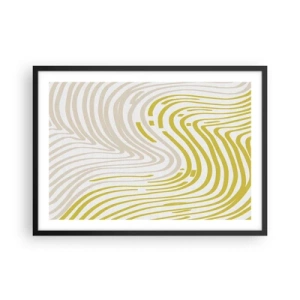 Poster in cornice nera - Un motivo astratto con linee ondulate nelle tonalità del giallo e del beige. - 70x50cm - Composizione con lieve deflessione - Decorazione murale moderna per soggiorno e camera da letto ARTTOR