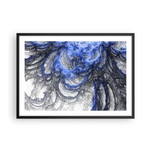 Poster in cornice nera - Onde astratte nei toni del blu e del grigio - 70x50cm - La nascita dell'onda - Decorazione murale moderna per soggiorno e camera da letto ARTTOR